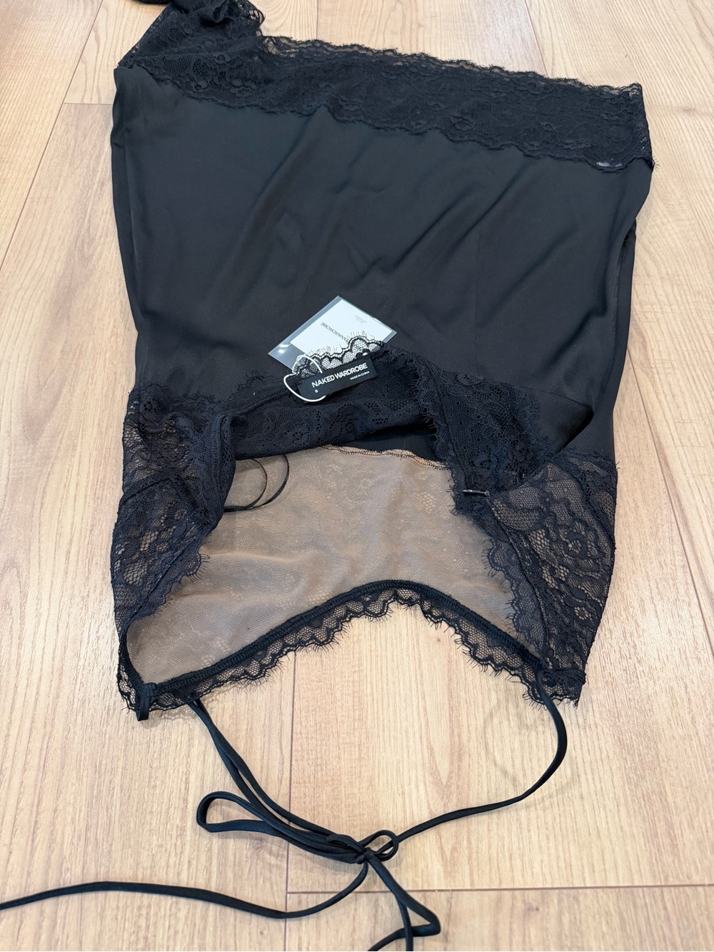 naked wardrobe Black Lace Asymmetric Slip Dress - Picture 3 of 6